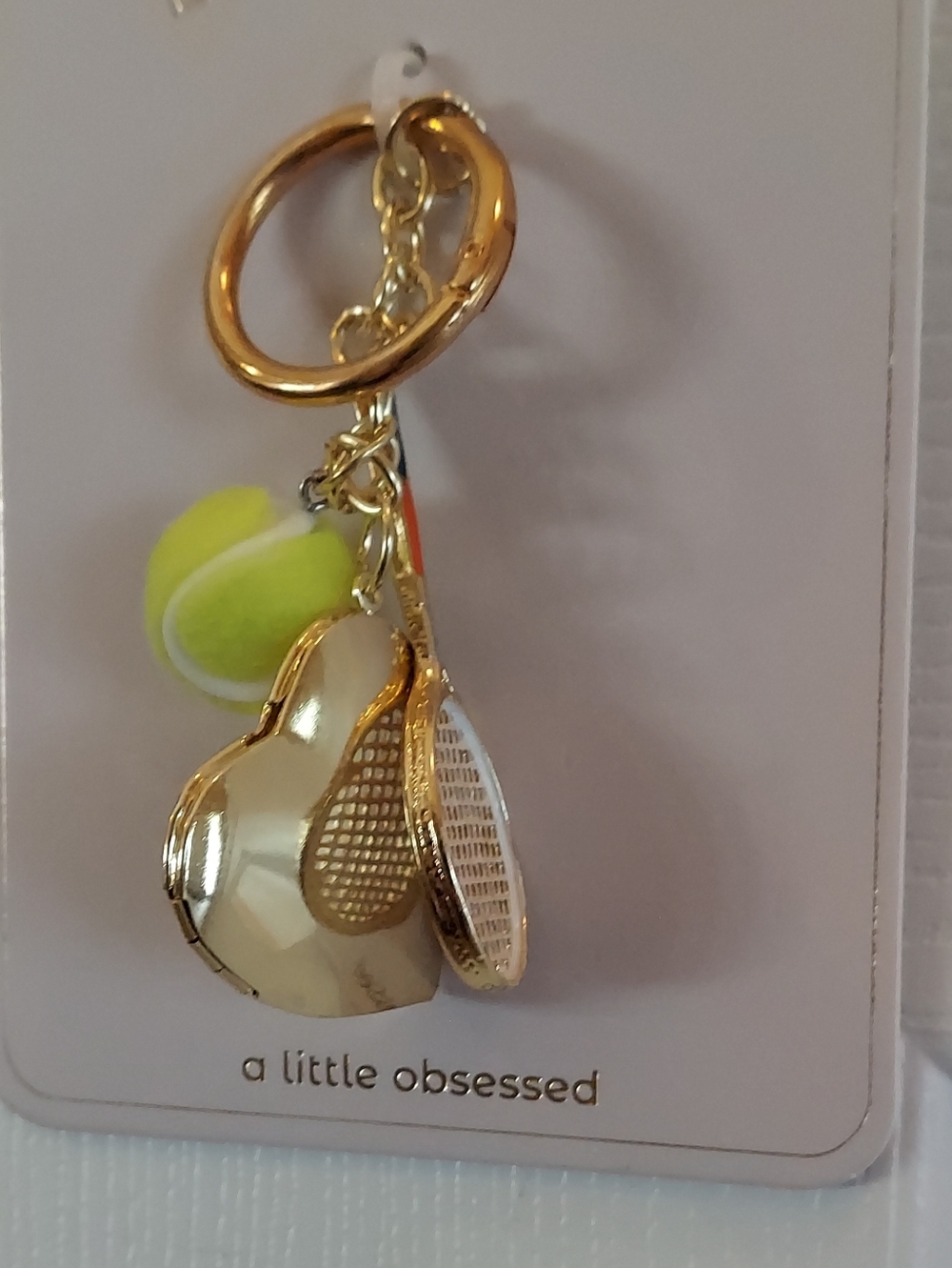 A LITTLE OBSESSED Gold Heart Neon Tennis Ball & Tennis Racket Bag Charm BNWT SO